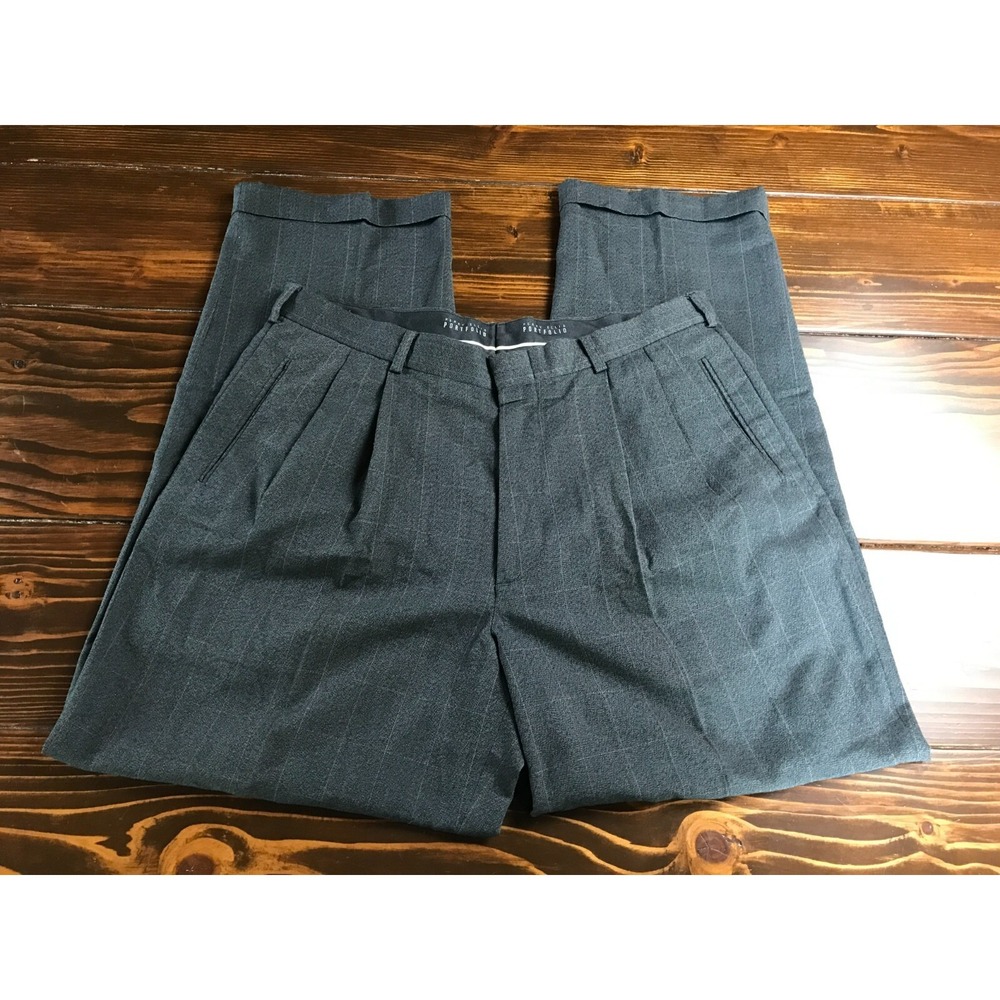 Perry Ellis Pants, Men's Size 38x32, Gray, Pleated, Cuffed, Dress Pants, Pockets